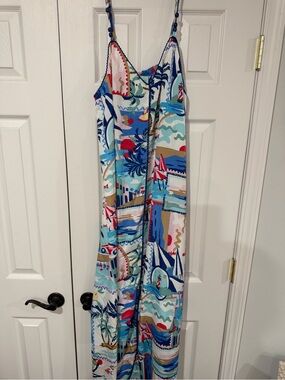 Bright Coastal Print Kids One-Piece Dress - Blue Multi